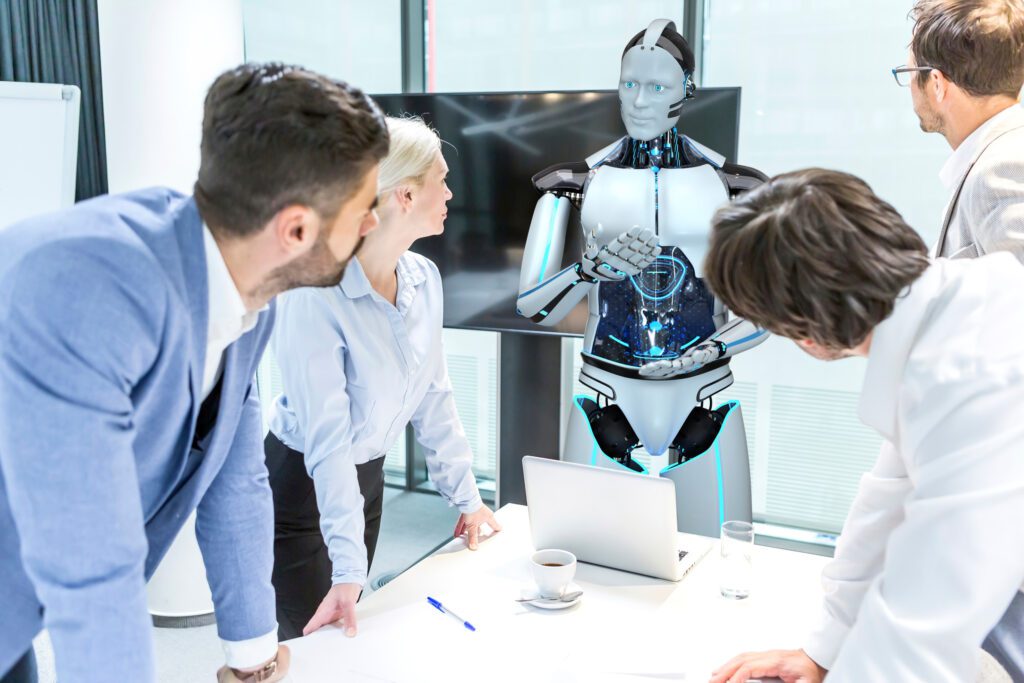 Human and AI collaboration in the workplace, showcasing the future of work.