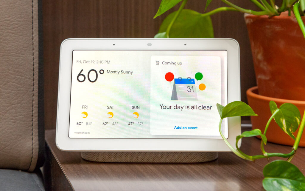 AI-powered smart home hub with integrated display and contextual information.