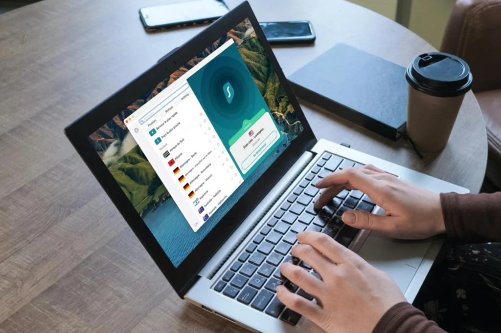 Surfshark VPN interface showing quick connect and settings