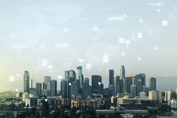  A futuristic city skyline with digital overlays, symbolizing pervasive AI integration