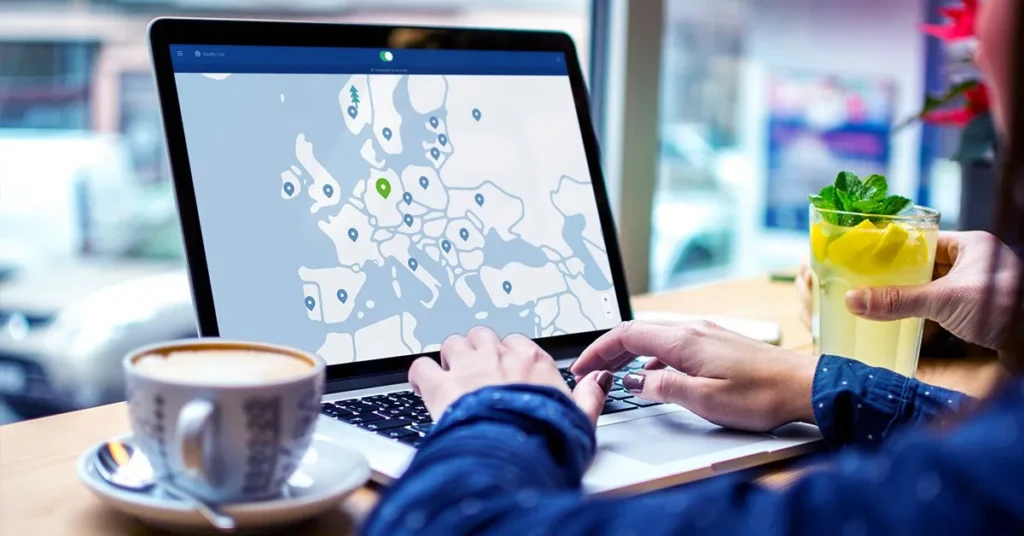 Global NordVPN server network map with connections from the USA