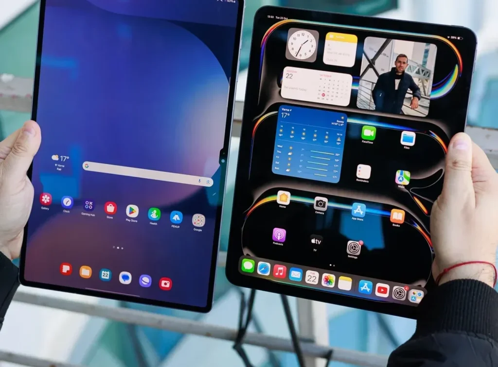 iPad vs Android Tablets: Which Tablet Should You Buy in 2025? A detailed comparison of the iPad Pro (2025) and the Samsung Galaxy Tab S10 Ultra, showcasing their premium designs and displays.