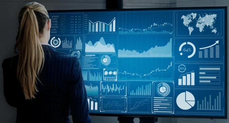 "Dashboard displaying charts, graphs, and metrics used for data analysis and business reporting."