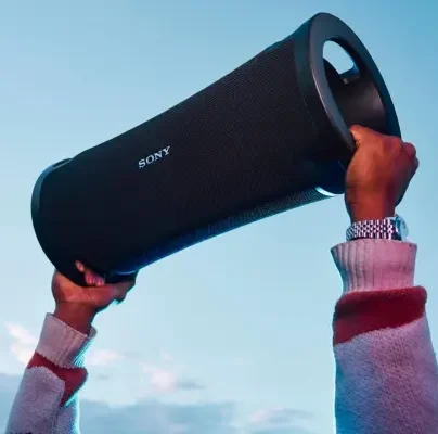 Sony ULT FIELD 7 Bluetooth speaker with an "ULT" button for deep bass, perfect for parties
